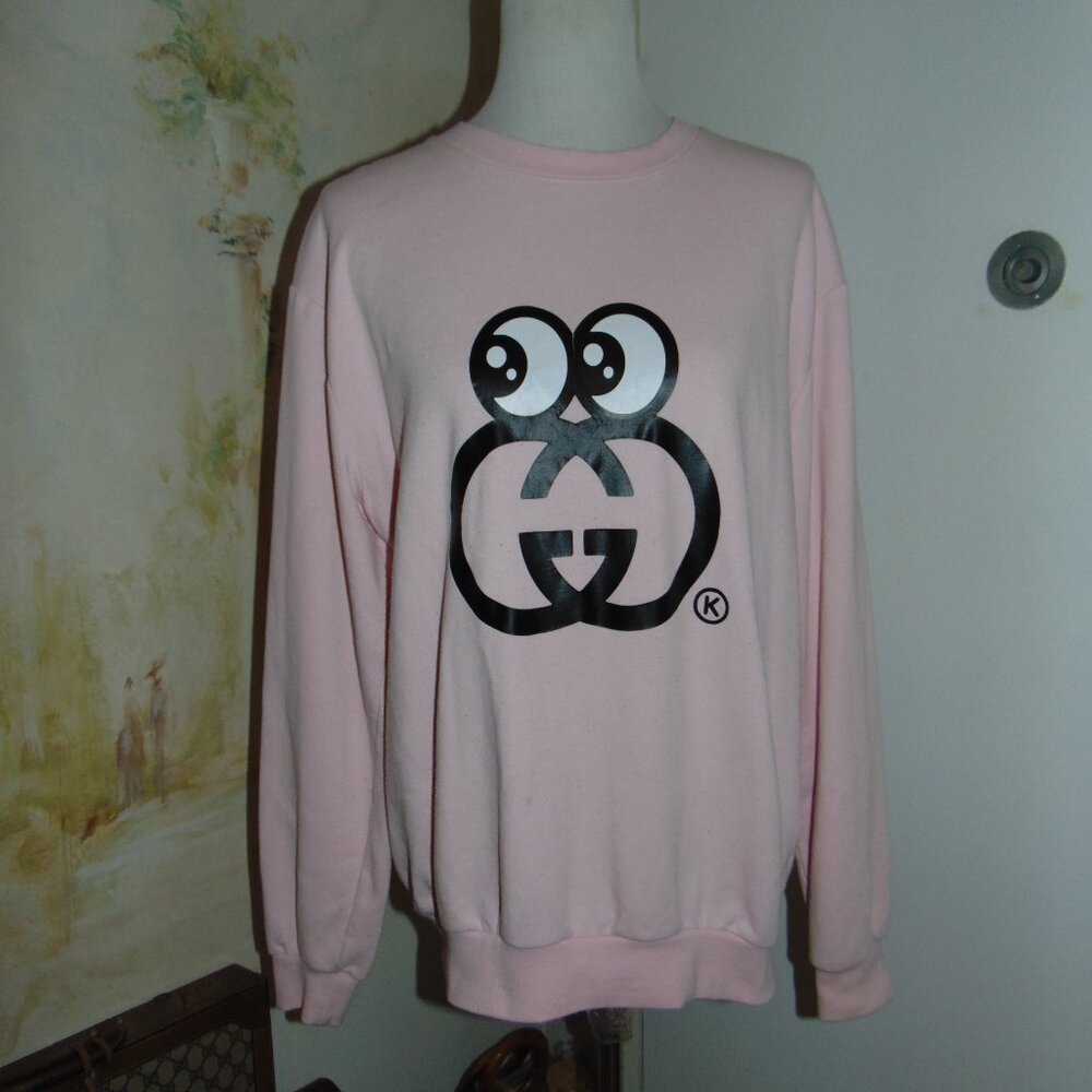 Kikillo Oversized GG Eyes Pink Sweatshirt Sweater Boyfriend Toon Face Medium
